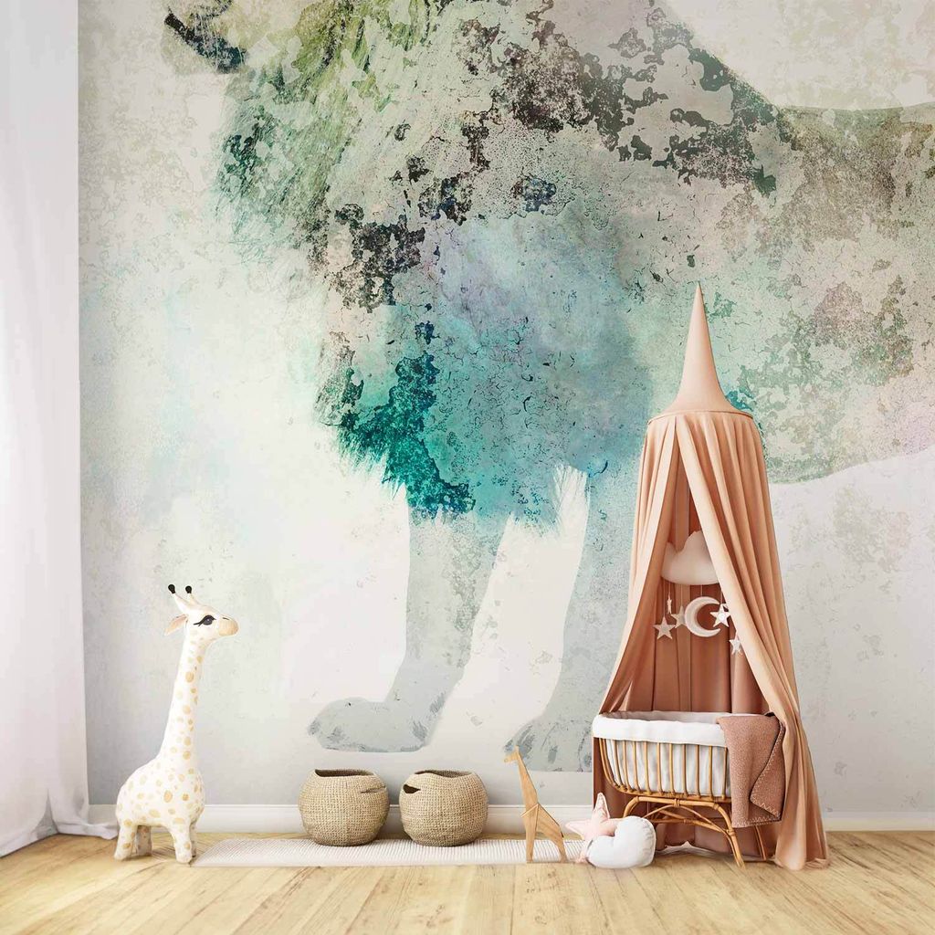 Vlies Fototapete - King of the animals - lion on a solid textured background with coloured accent 300x210 cm Tiere g-C-0262-a-a