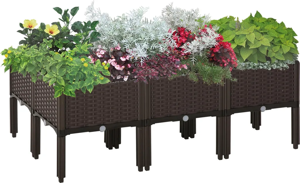 Jardinière Anti-pourrissement avec Drainage 6 Bacs Marron Aspect Rotin
