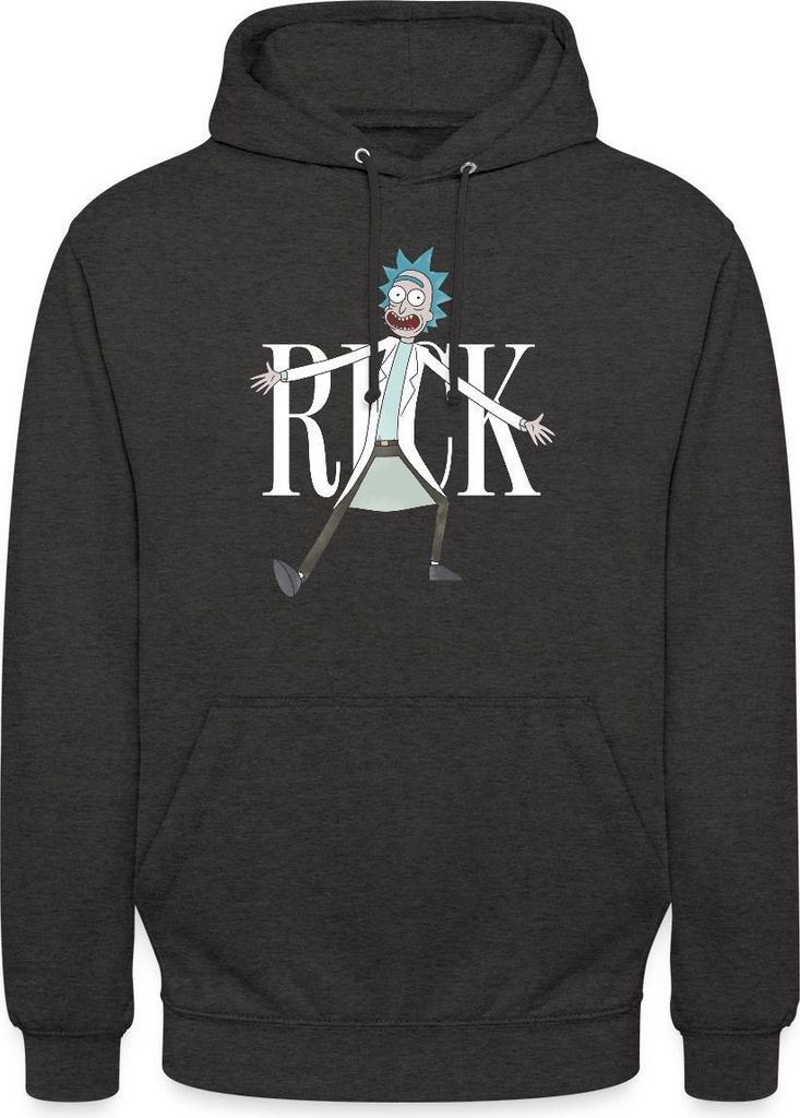 Spreadshirt Rick & Morty Rick Sanchez Schriftzug weiß Uni Hoodie, XXL, Anthrazit