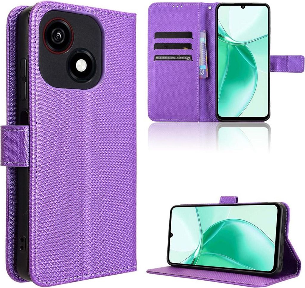 Kunstleder Hülle für ZTE Blade A35e 4G Diamant Design mit Kartenfächern Lila