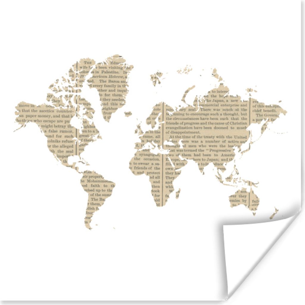 MuchoWow Poster Weltkarte - Zeitung - Weiß 30x30 cm - Wandposter - Printing
