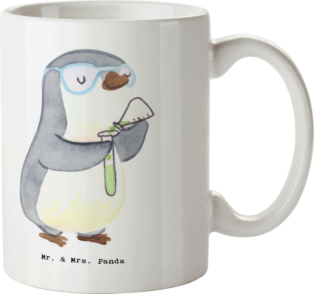 Mr. & Mrs. Panda Teetasse Chemiker Herz - Weiß - Geschenk, Labor, Wissenschaftler, Becher, Pott, Experiement, Studium, Trinkbecher, Forschung, Tasse