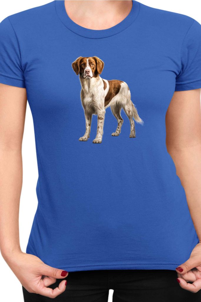 Damen T-Shirt Dogs Breeds Brittany Dog Breed 005, Lady XS / Blau