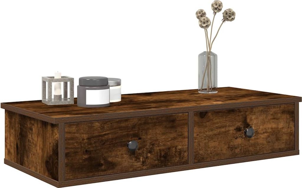 Maison Exclusive - Wandregal mit Schubladen Räuchereiche 80x31x17 cm Holzwerkstoff