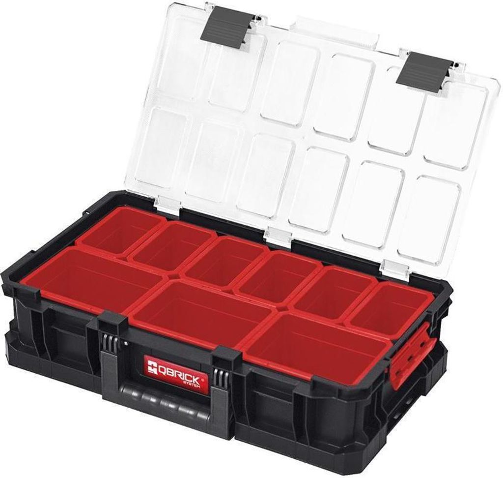 QBRICK Sortimentskasten TWO | HxBxT 31x53x13cm | 9 Fächer | Mit Deckgriff | Mit Klemmverschlüsse | Schwarz | Werkzeugbox, Sortimentsbox