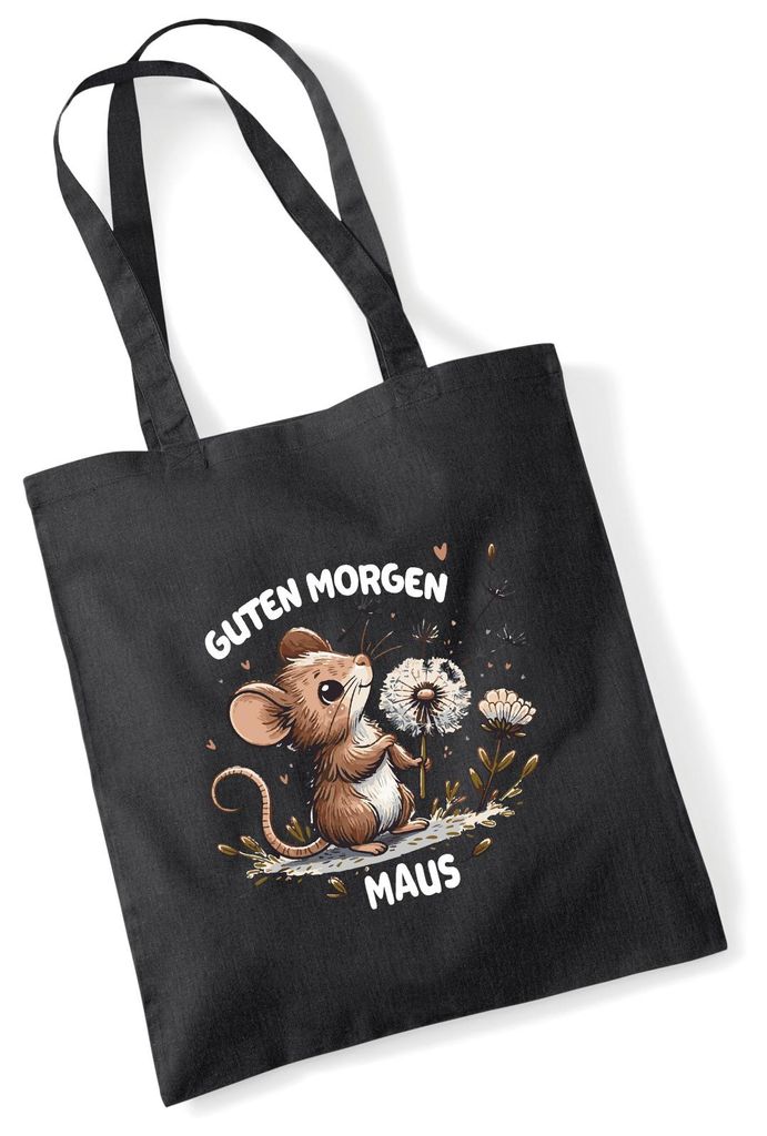 Huuraa Jutebeutel Guten Morgen Maus 10 Liter Black Baumwolle Tasche Geschenkidee