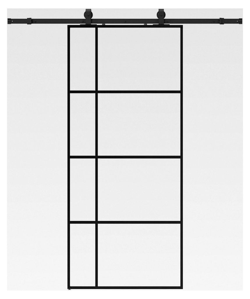 Schiebetür aus ESG-Glas mit Aluminiumrahmen - Transparent & Schwarz, 90x205cm, für Inneneinrichtung