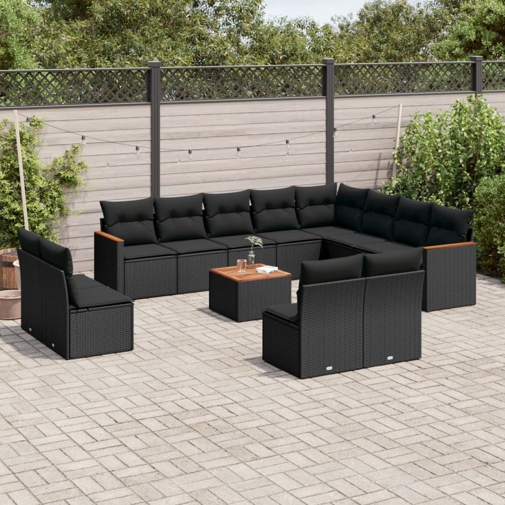 Maison Exclusive - 13-tlg. Garten-Sofagarnitur mit Kissen Schwarz Poly Rattan