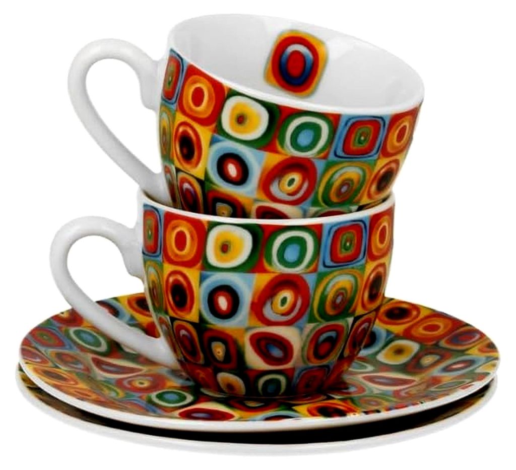 2er-Set Espressotassen 110 ml SQUARES WITH CIRCLES inspiriert von W. Kandinsky, mit Untertassen, New Bone China Porzellan
