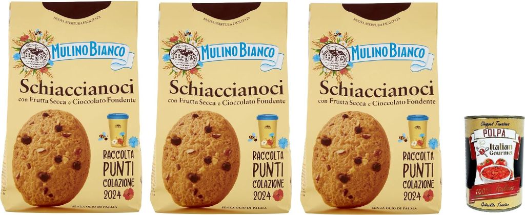 Mulino Bianco, Biscotti Frollini Schiaccianoci Frutta Secca e Cioccolato Fondente, Kekse mit getrockneten Früchten und dunkle Schokolade, biscuits...