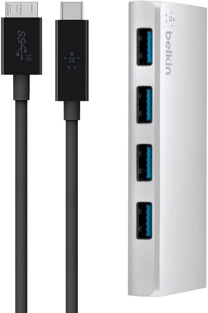 Hub USB 3.0 Ultra-Rapide Belkin 4 Ports USB-C F4U088vf Finition Argent