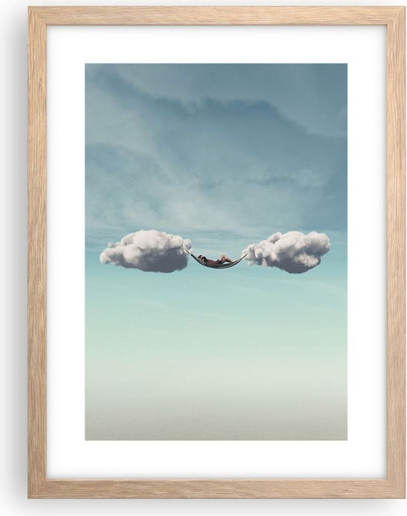 Gerahmtes Poster - Rahmen in heller Eiche - Wolken Hängematte Ruhe - 30x40 cm - Wand Bild - Wanddeko - Wandbilder - Kunstposter - Wandposter - Bil...