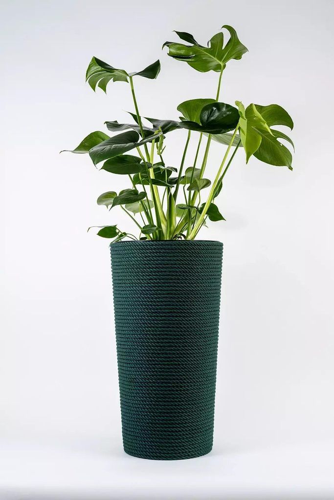 Adoni Baumwoll Blumentopf Grün 32x57 cm Pflanzkübel mit Einsatz Handgemacht Übertopf Groß Hoch Blumenkübel Pflanzgefäß Boho Wohnzimmer Zimme...