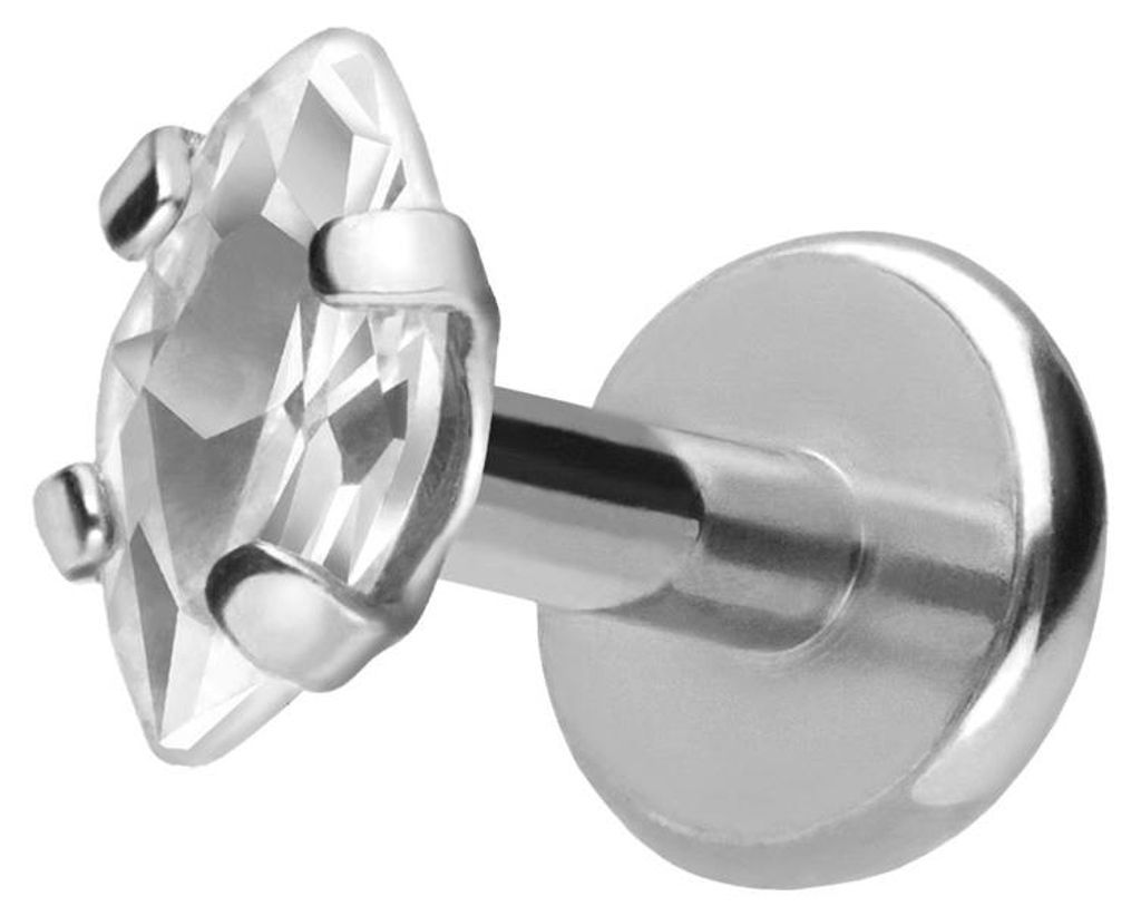 Ohrpiercing, Nasenpiercing Titan Labret mit Push Fit EINGEFASSTER KRISTALLTROPFEN Silber Stablänge: 5mm | Stabstärke: 1,2mm | Kristallgröße: 2,...