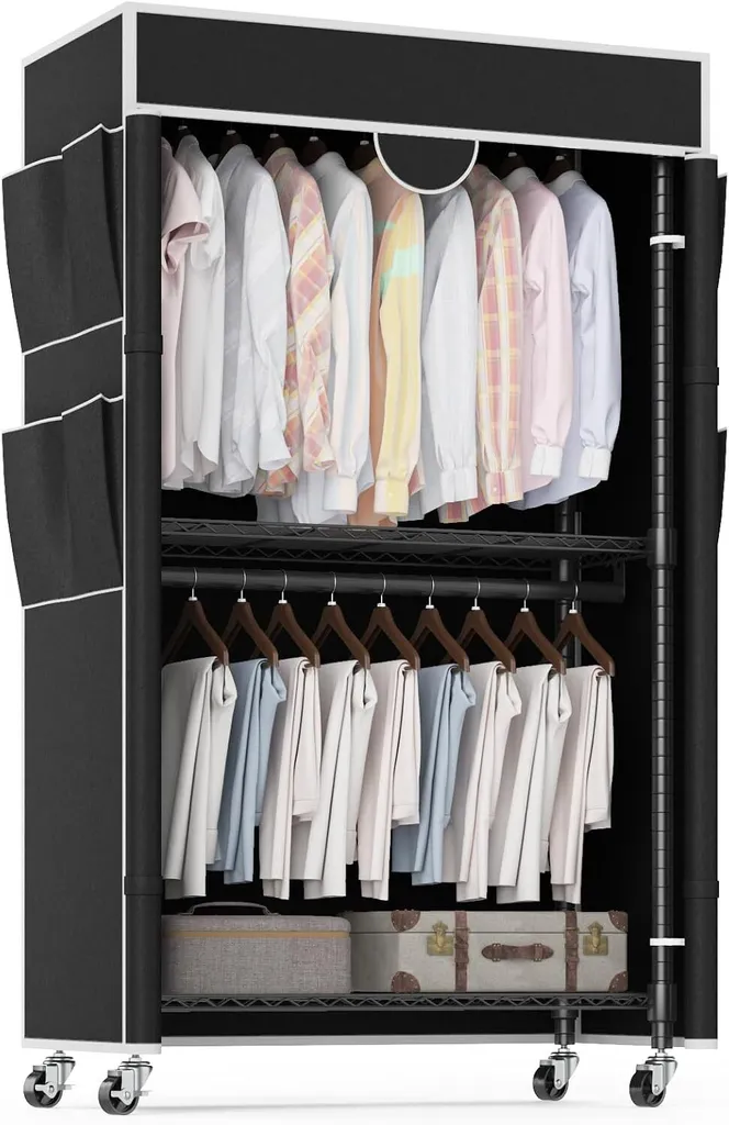Armoire en tissu 90 cm avec poche latérale et compartiments modulables
