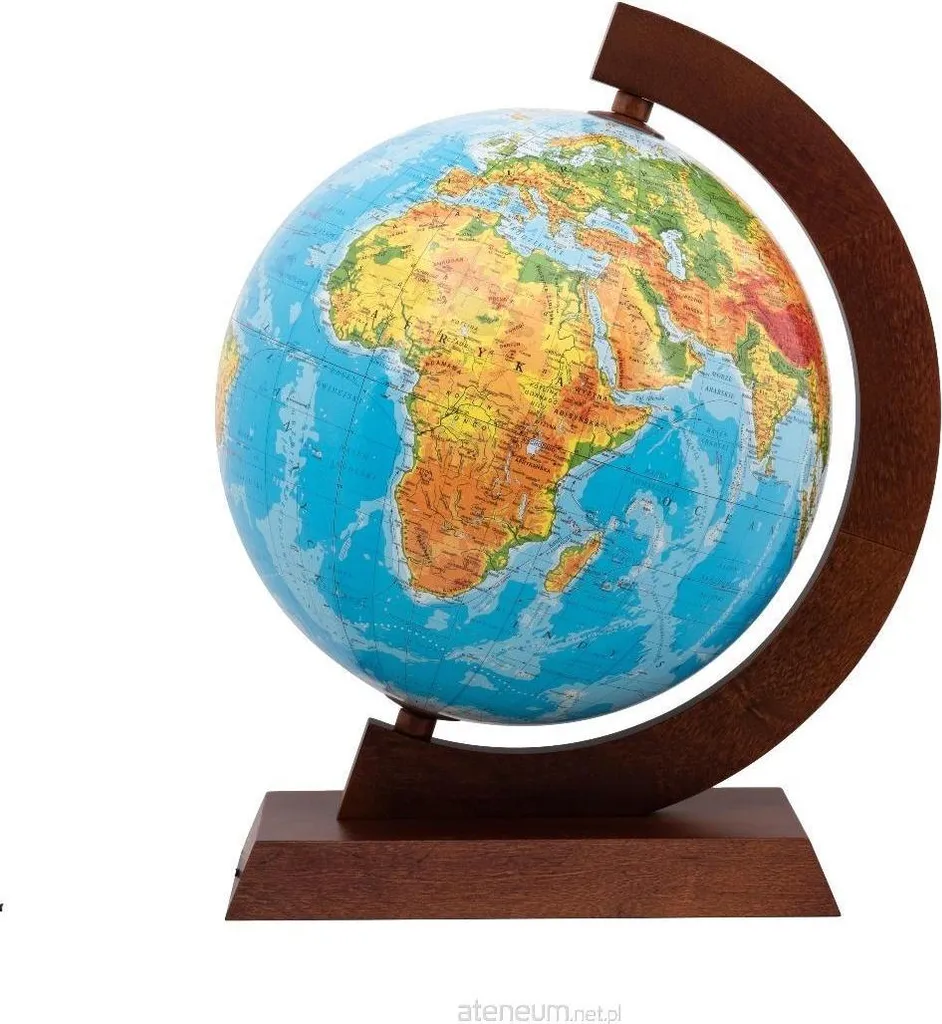 Globe physique 32cm anglais : apprenez la géographie sur socle en bois