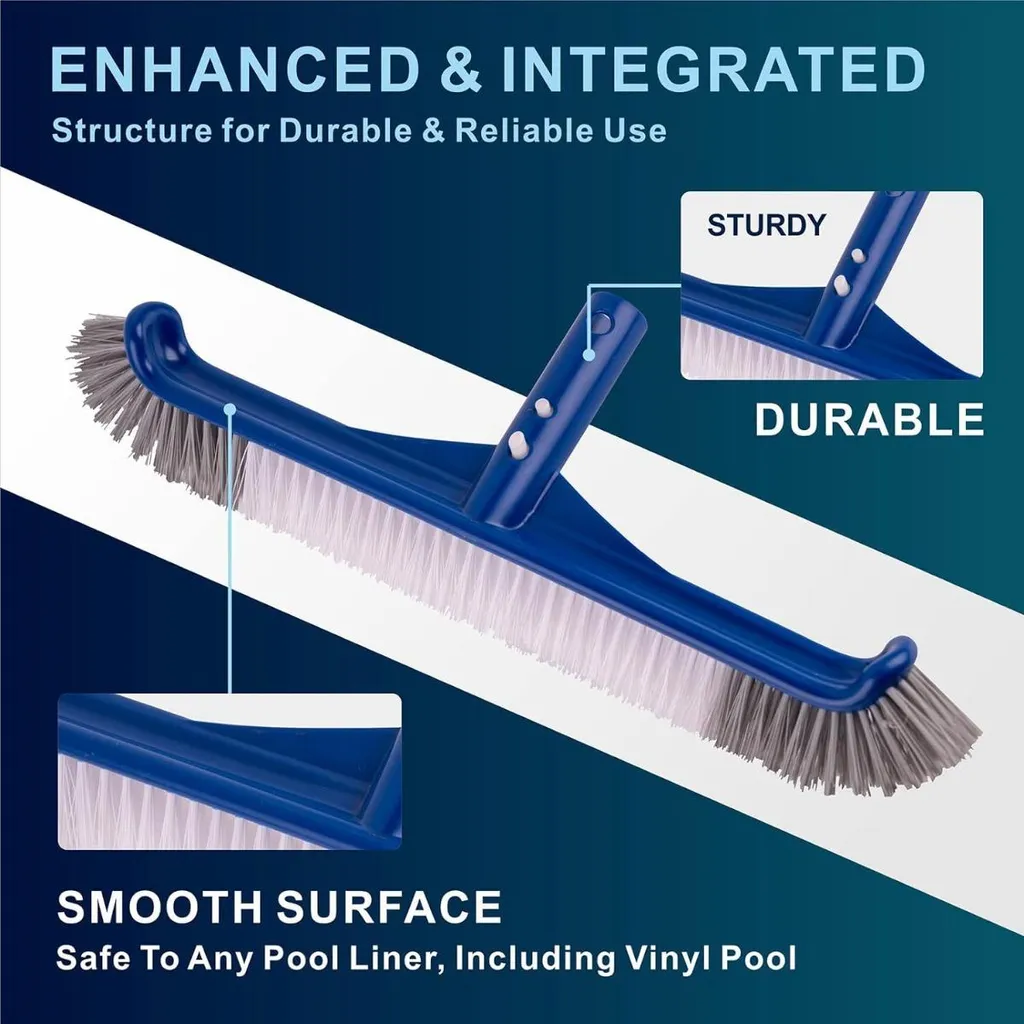 Brosse de piscine 43cm anti-algues en nylon avec support ABS durable