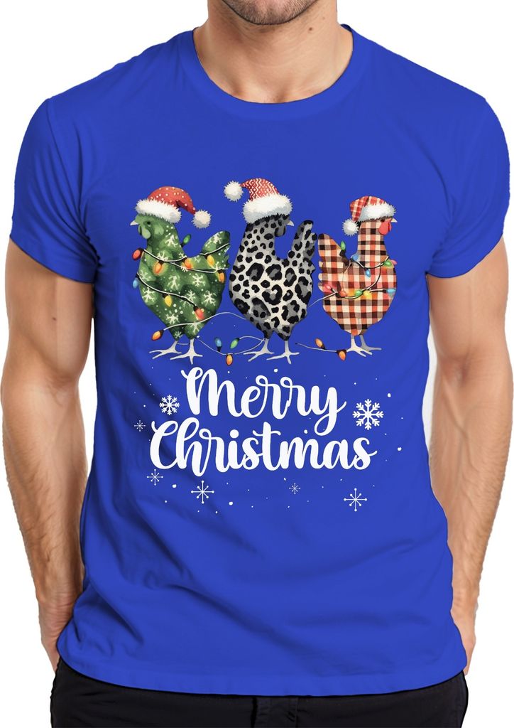 Merry Christmas Hühner Huhn Kariert Karo - Weihnachten Weihnachtsgeschenk Christmas Herren T-Shirt, Blau, S