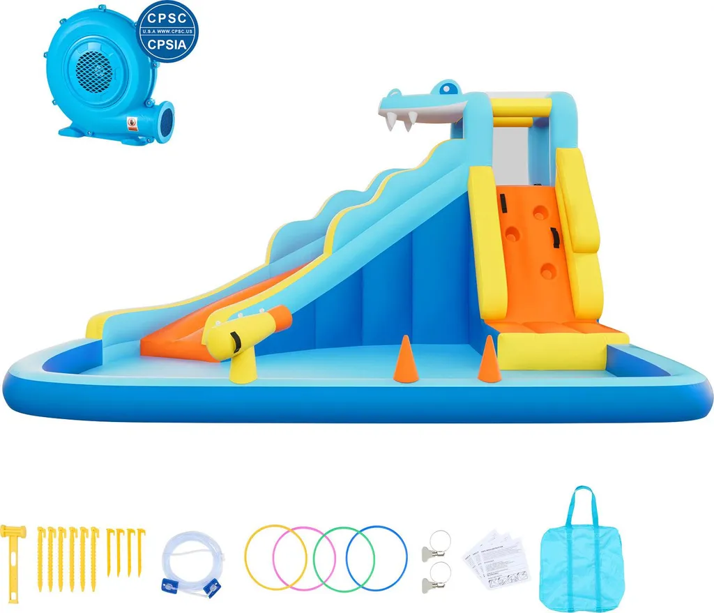 Parc aquatique gonflable extérieur avec toboggan et mur d'escalade enfant