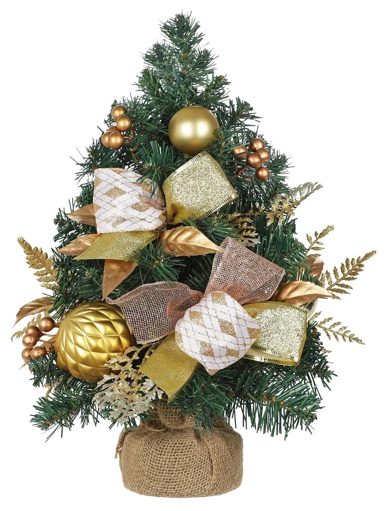 Sapin de table décoré 48 cm avec baies et rubans pour Noël festif