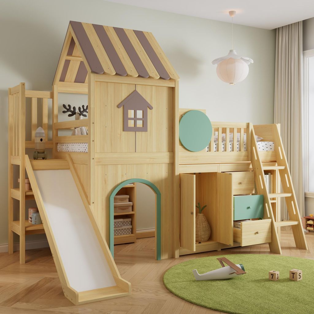 Flieks Etagenbett 90x200cm mit Schrank und Schubladen, Produktbild 