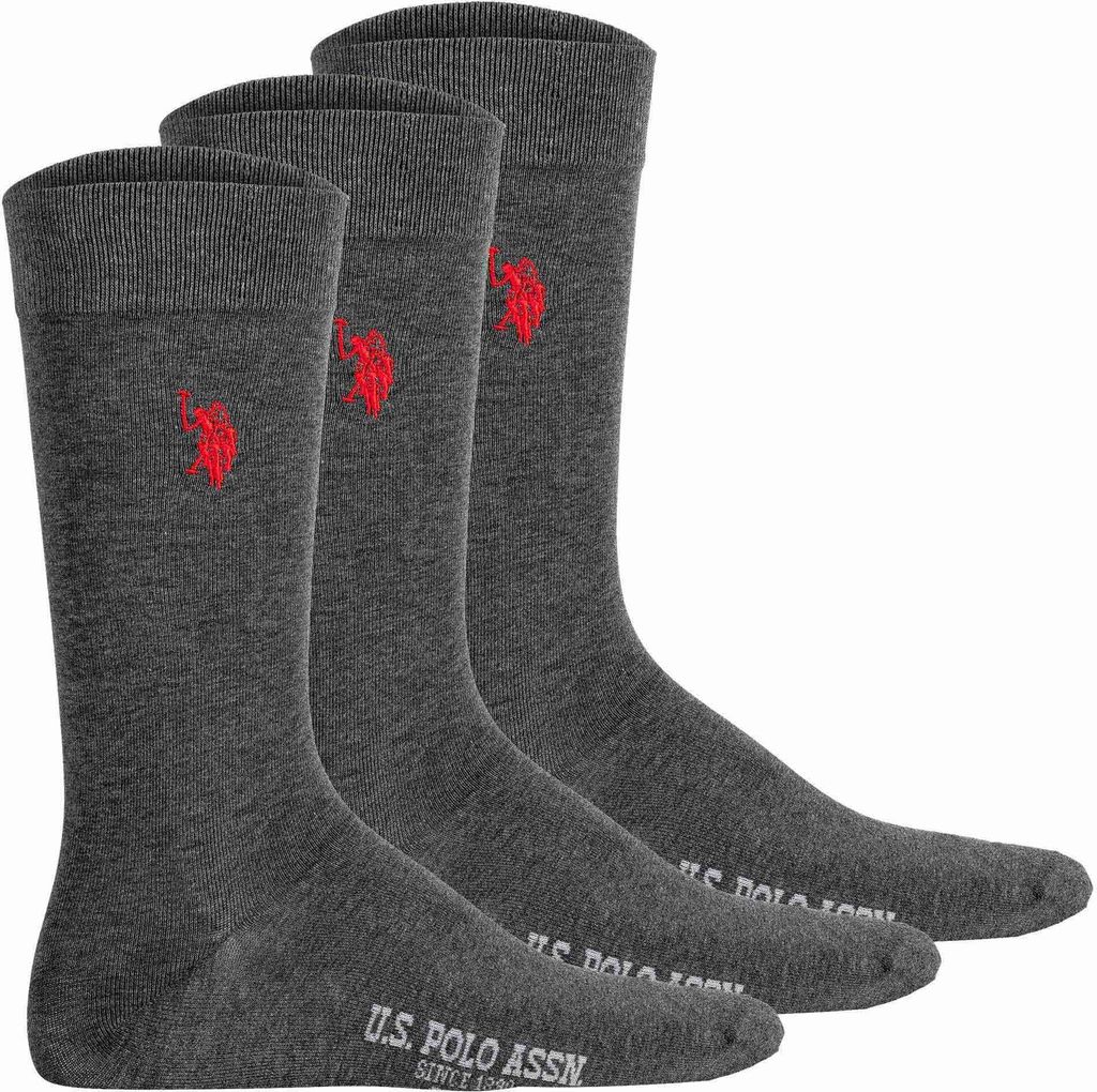 U.S. POLO ASSN. Herren Socken, 3er Pack - Business-Socken, Logo, Baumwoll-Mix Anthrazit Melange 43-46