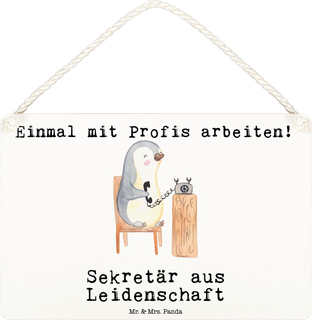 Mr. & Mrs. Panda Schild Sekretär Leidenschaft DIN A6 - Weiß - Geschenk, Deko Wandbild, Holz, holzbild, Türschild, wandtafel