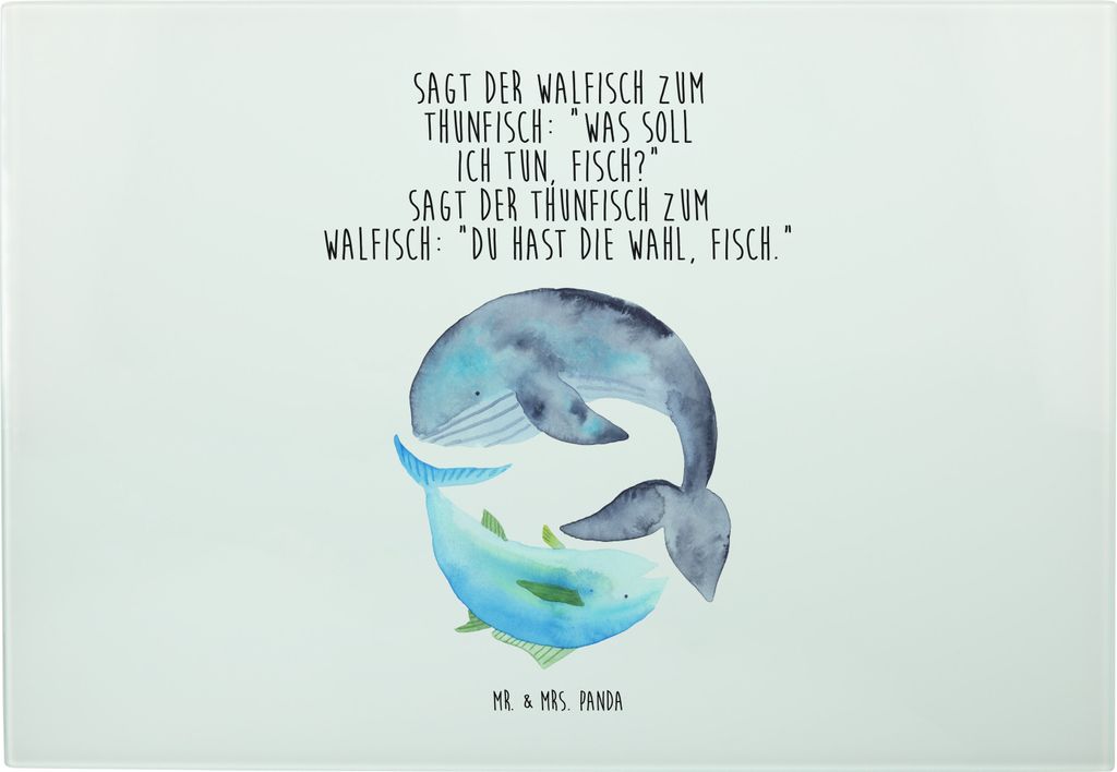 Mr. & Mrs. Panda Schneidebrett Walfisch Thunfisch - Weiß - Geschenk, Tunfisch, Wahl, Witz, Vesperplatte, Glas-Schneidebrett, Spruch Des Tages, Lus...