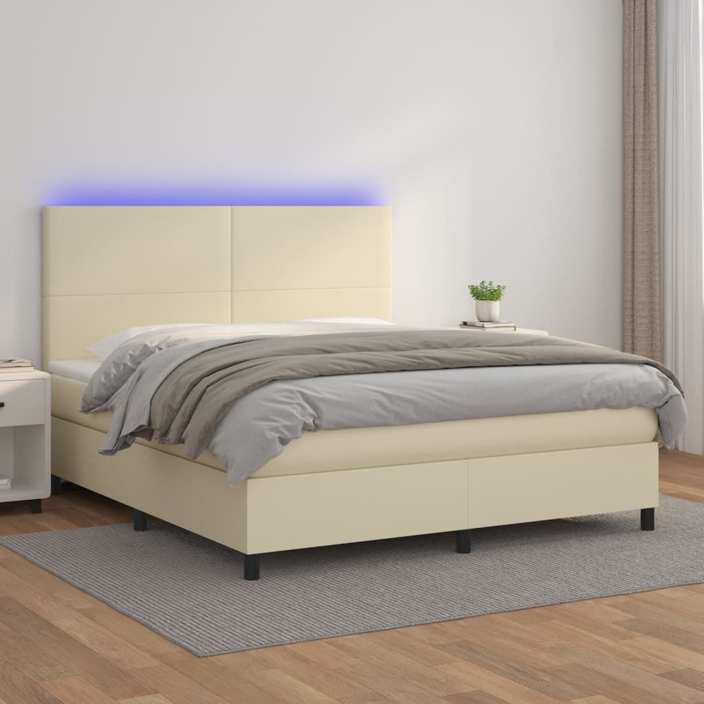 Maison Exclusive - Boxspringbett mit Matratze & LED Creme 180x200 cm Kunstleder