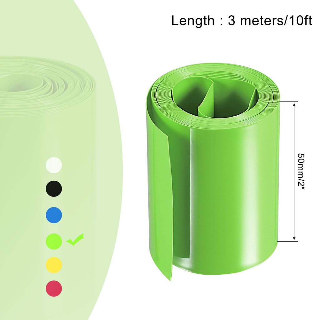 3.0m L?nge PVC Schrumpfschlauch 32mm Durchmesser 50mm Flachbreite, Batterie Ummantelung Schrumpfschl?uche Hellgrš¹n Isolierschlauch Wasserdicht S...