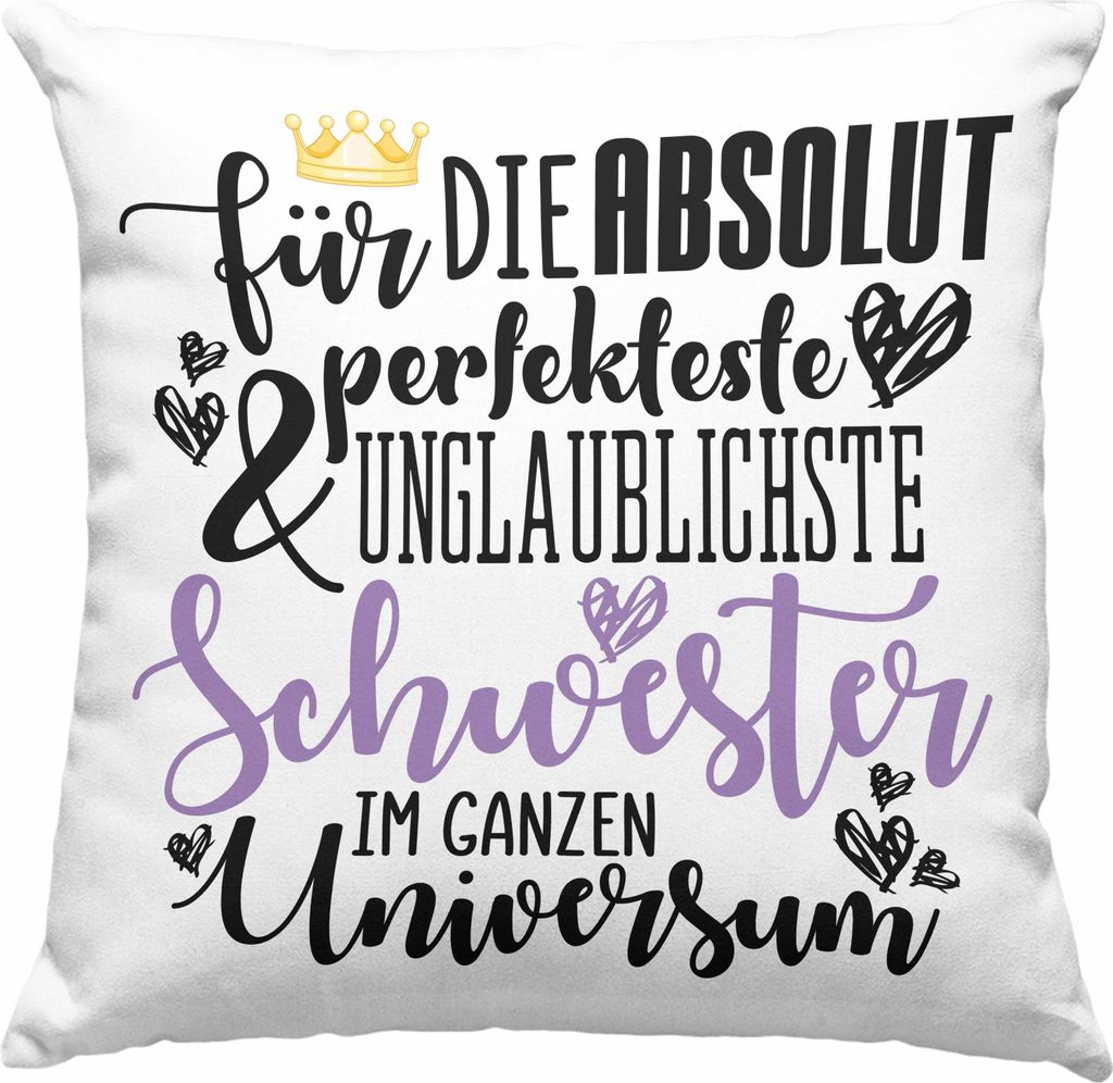 Trendation - Beste Schwester Geschenk Deko-Kissen mit Füllung 40x40 Deko-Kissen mit Füllung 40x40 Geburtstag Weihnachten Geschenkideen Schwestern...