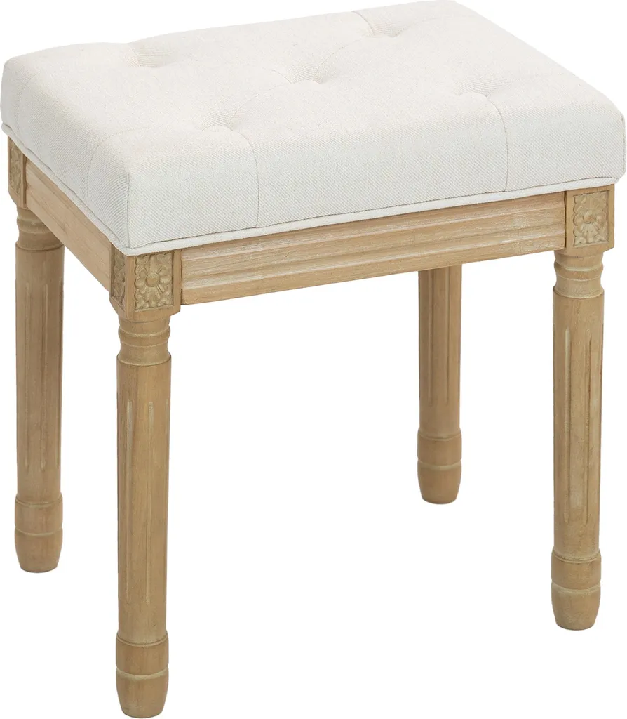 Siège rembourré aspect lin beige avec pieds stables en bois massif 46cm