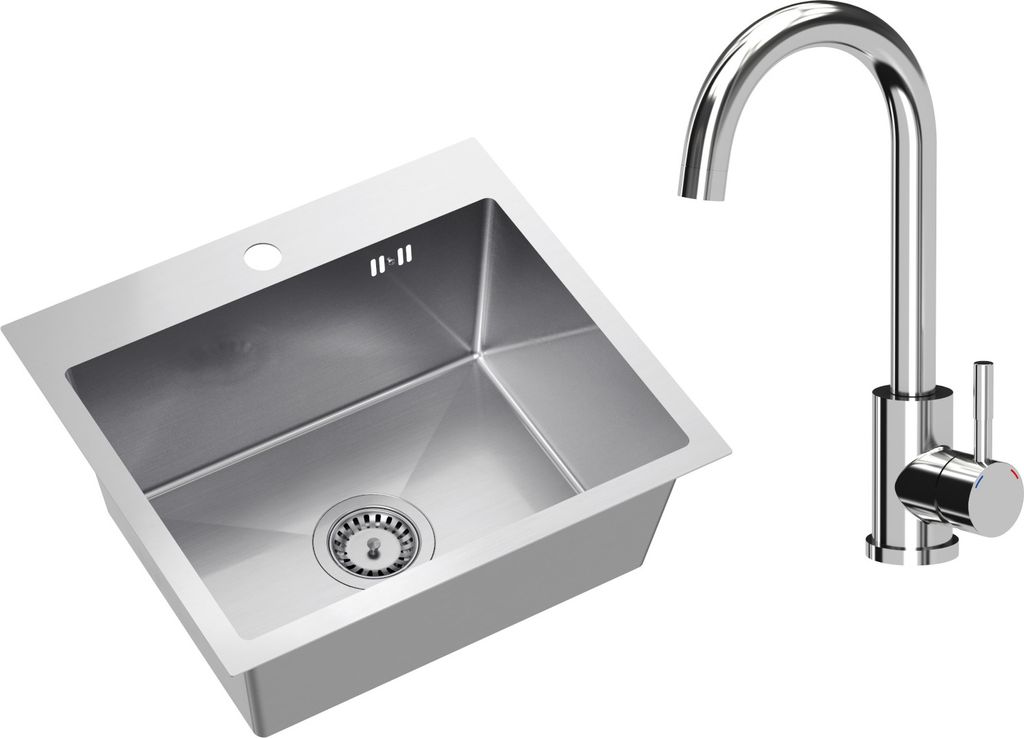 VBChome Edelstahlspüle mit Armatur 50 x 45 cm Gebürsteter Edelstahl Einbauspüle mit Hahnloch Edelstahl Küchenspüle Spüle Groß Becken Ablaufg...
