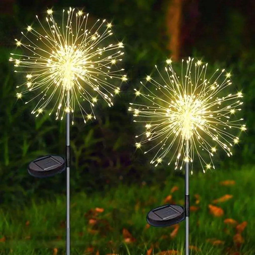 Lot de 2 Lampes Solaires de Jardin 120 LED Effet Feu de Camp Étanche IP65