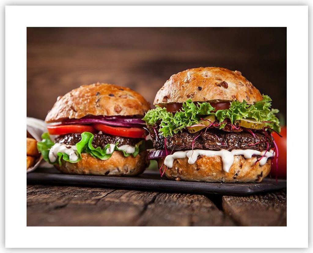 Poster - Poster ohne Rahmen - Amerikaner Hamburger Essen Barbecue - 50x40 cm - Wand Bild - Wanddeko - Wandbilder - Kunstposter - Wandposter - Bilde...