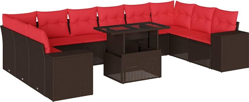 SYFAX 11-teiliges Gartensofa-Set mit Kissen, braun, Polyrattan