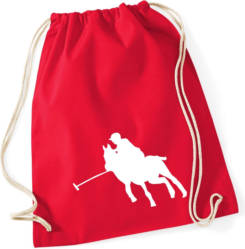 Huuraa Turnbeutel Polo Spieler Silhouette 12 Liter Classic Red Baumwolle Rucksack Geschenkidee