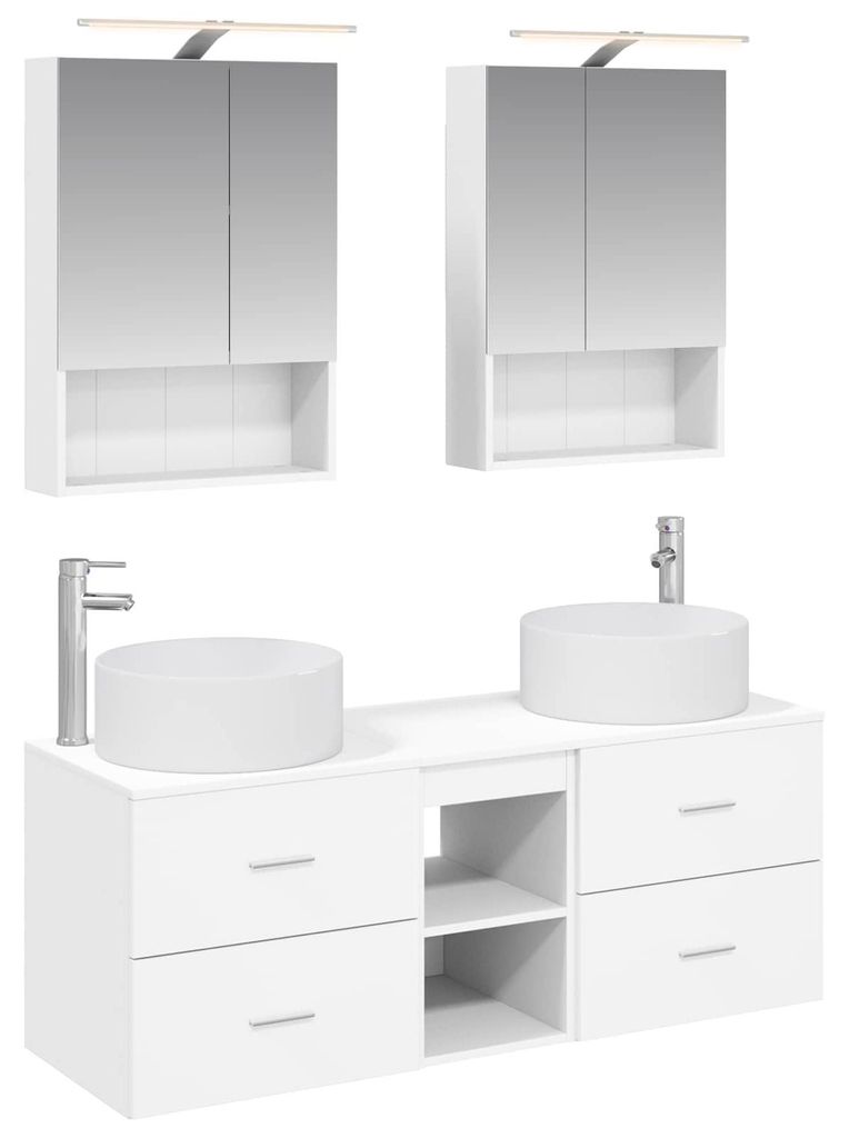 vidaXL Badezimmermöbel-Set 5 pcs Weiß Ingenieurholz und Glas
