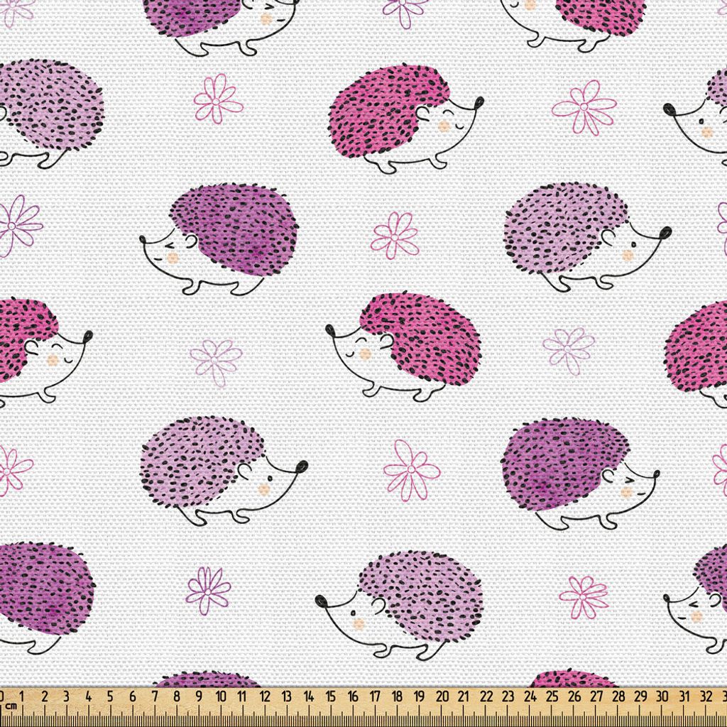 ABAKUHAUS Igel Gewebe als Meterware, Aquarell-Art-lustige lächelnde stachelige Säugetiere mit Hand gezeichneten Gänseblümchen-Blumen, 3 M (148 ...