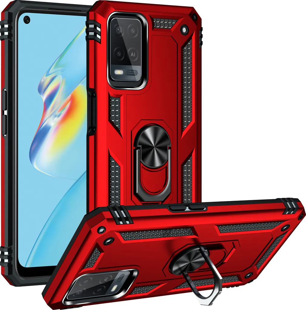Custodia per OPPO A54 4G a doppio strato robusta, protezione militare con supporto ad anello e supporto rosso