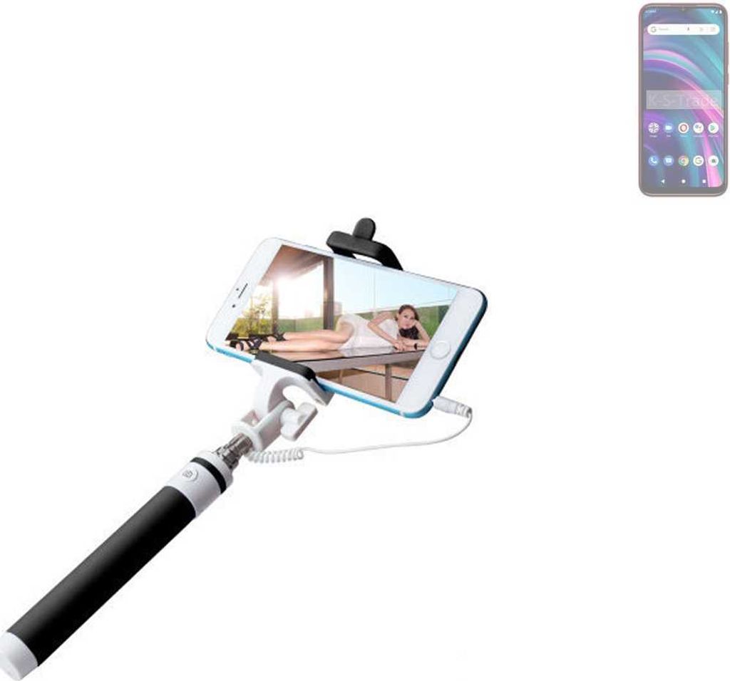 K-S-Trade Selfie Stick kompatibel mit BLU G51 Selfiestick kabelgebunden Monopod mit Kabel Stab Stange Selfportrait Handheldstick schwarz 1x