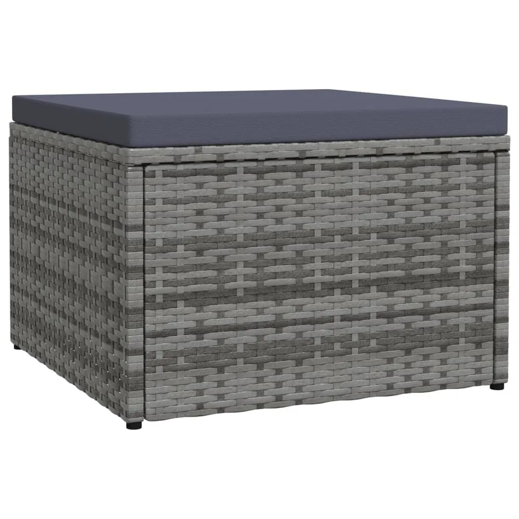 Repose-pied extérieur pour terrasse gris en polyrattan et son coussin