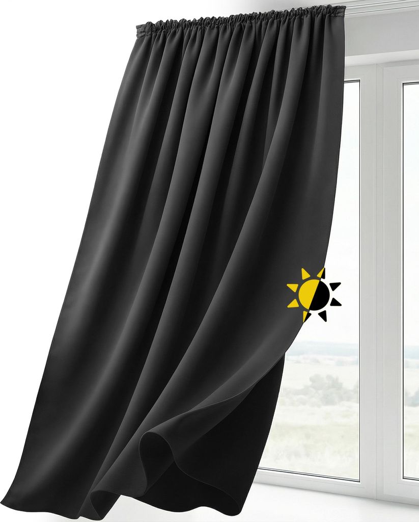 Verdunkelungsgardine Kräuselband Vorhang blickdicht abdunkelnd, Größe und Farbe wählbar,300x245cm,Dunkelgrau
