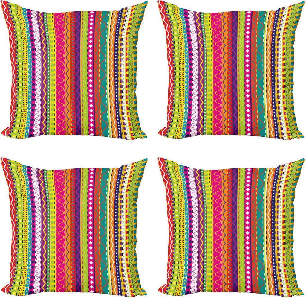 ABAKUHAUS Gestreift Kissenbezug Set (4 Stück), Vintage Forms, Moderner Doppelseitiger Digitaldruck, 50 cm x 50 cm, Mehrfarbig