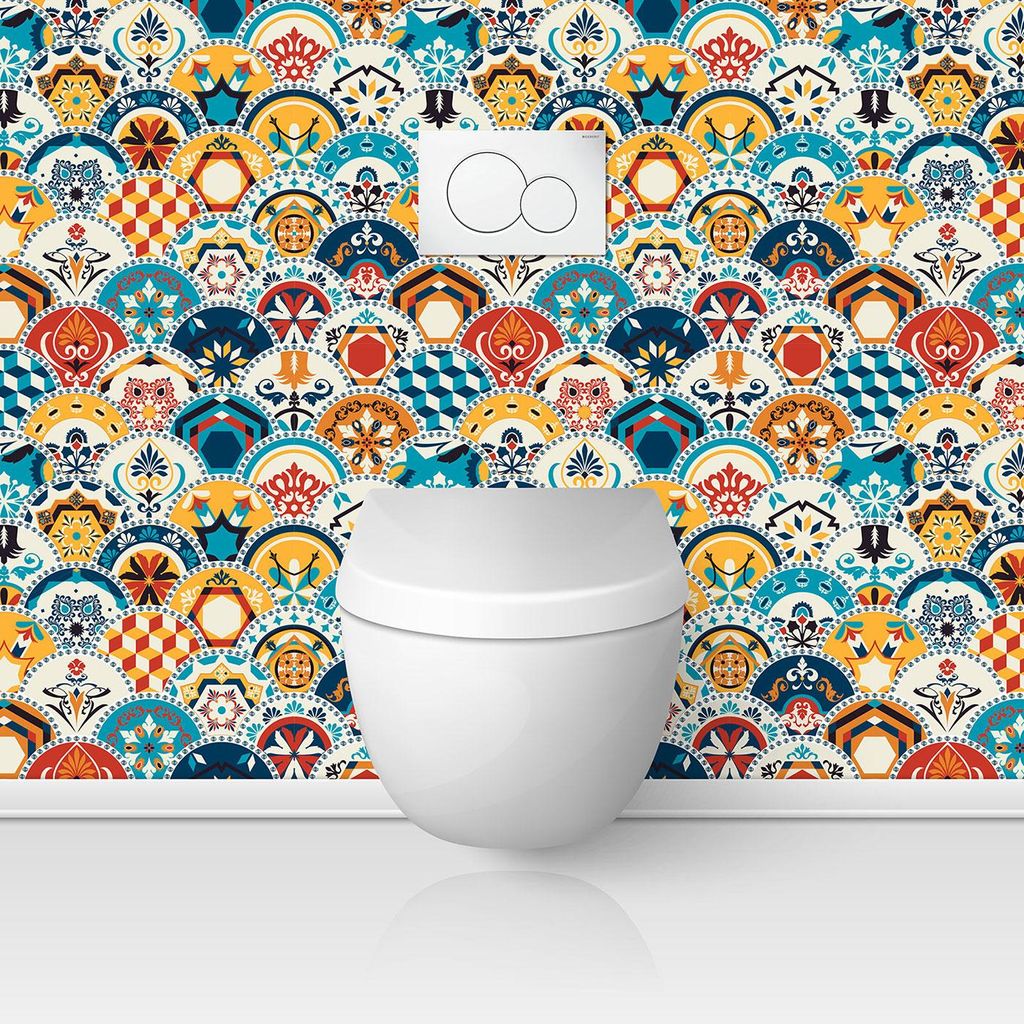 Selbstklebende Wandverkleidung für Toiletten – Lumaléa – Zementfliesen-Effekt – Selbstklebend + GL?NZENDER Schutz – 65 x 65 cm