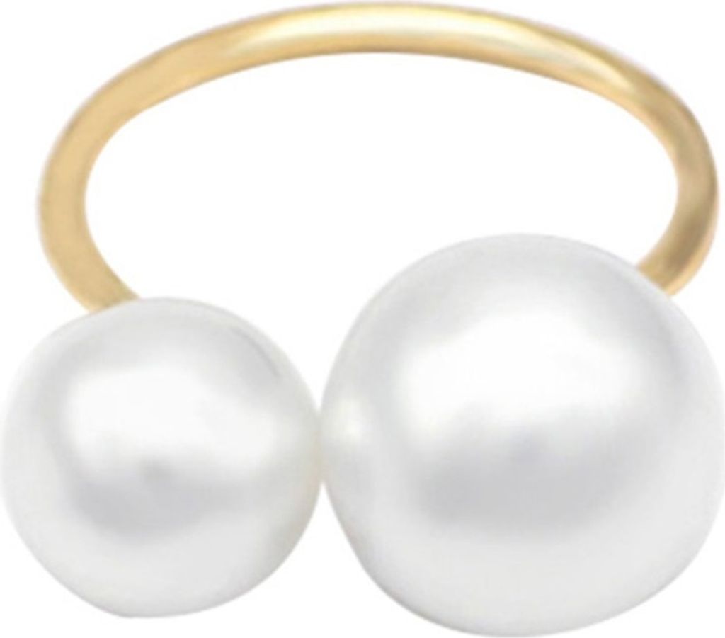 Frauen Mode Zwei Faux Perlen Öffnung Legierung Finger Ring Schmuck Geschenk für Hochzeit Party-Golden