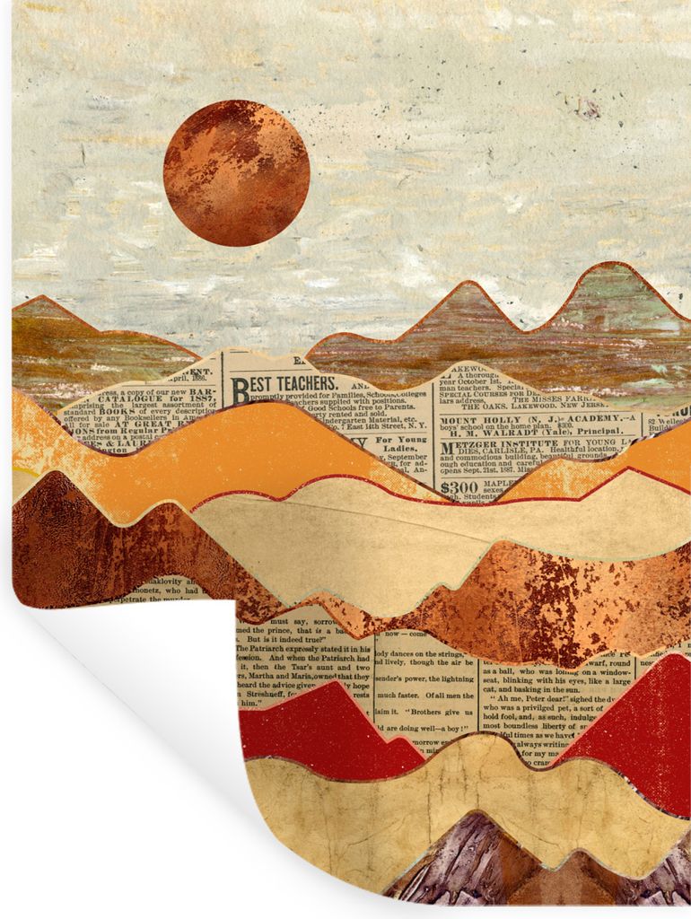 MuchoWow Wandtattoo Wandsticker Wandaufkleber Vintage - Zeitung - Bronze - Abstrakt - Landschaft - Farben 30x40 cm Selbstklebend und Repositionie...