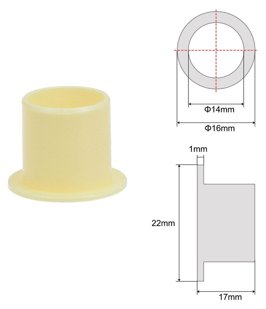 2 Stš¹ck Geflanschte Gleitlager 14mm Bohrung 16mm Au?endurchm. 17mm L?nge POM Ummantelte ?lfreie Buchsen Gelb