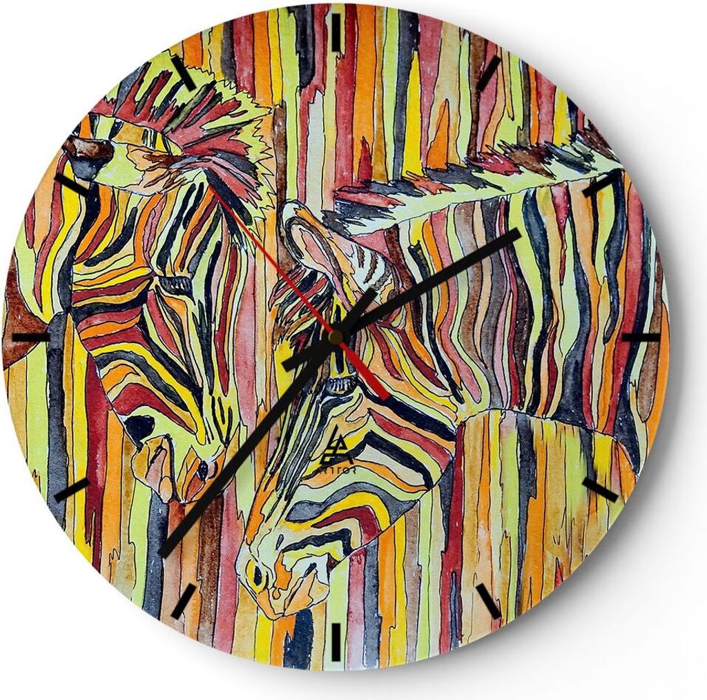 Wanduhr - Rund - Glasuhr - Zebra Abstraktion - 30x30cm - Schleichendes Uhrwerk - Lautlos - zum Aufhängen bereit - Dekoration Modern - Wanddekorati...