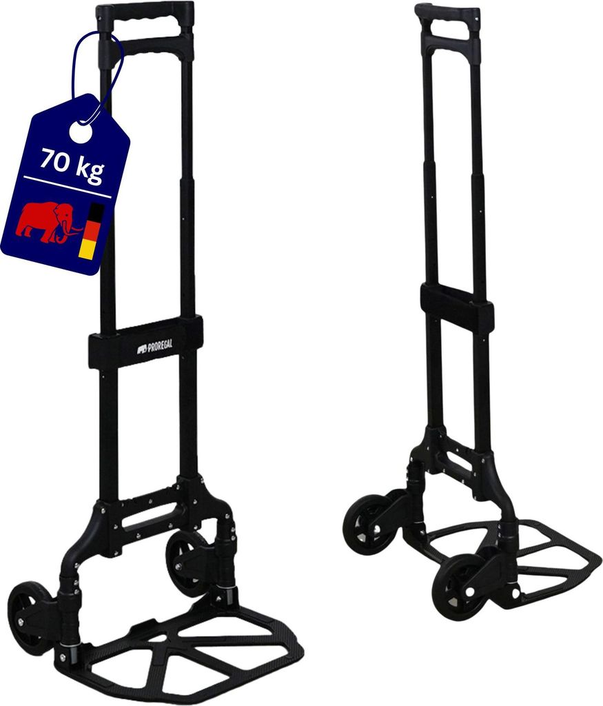 Klappbare Profi-Alu-Sackkarre ELEPHANT | Traglast 70kg | HxBxT 110x39x42cm | Aluminiumrahmen, ergonomische Griffe, pannensichere Vollgummibereifung...
